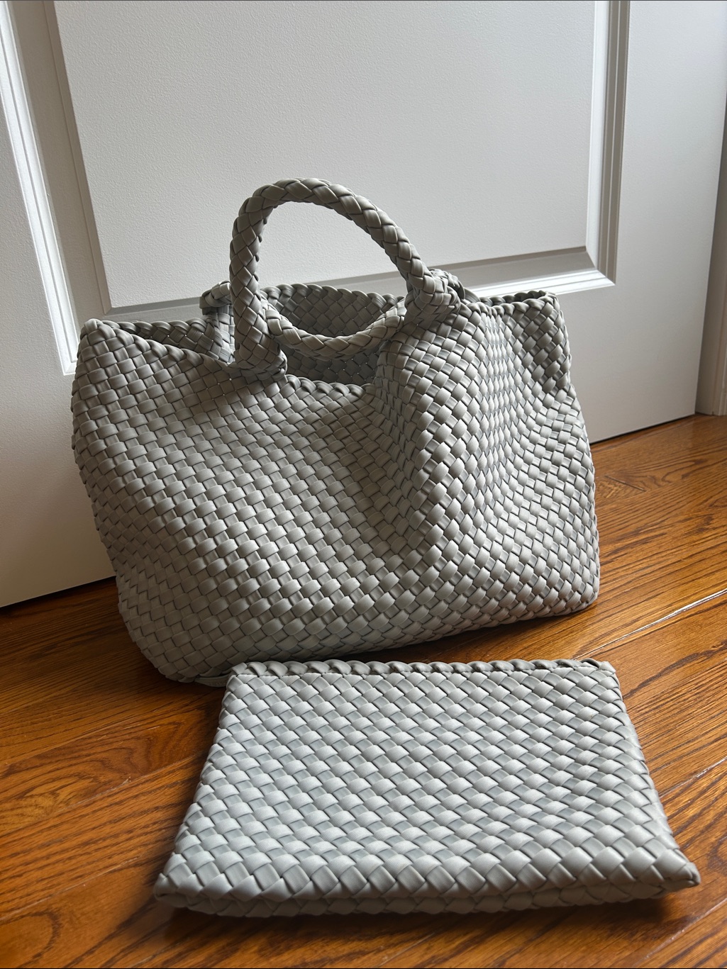 Naghedi Woven Tote Bag With Pouch - Light Gray